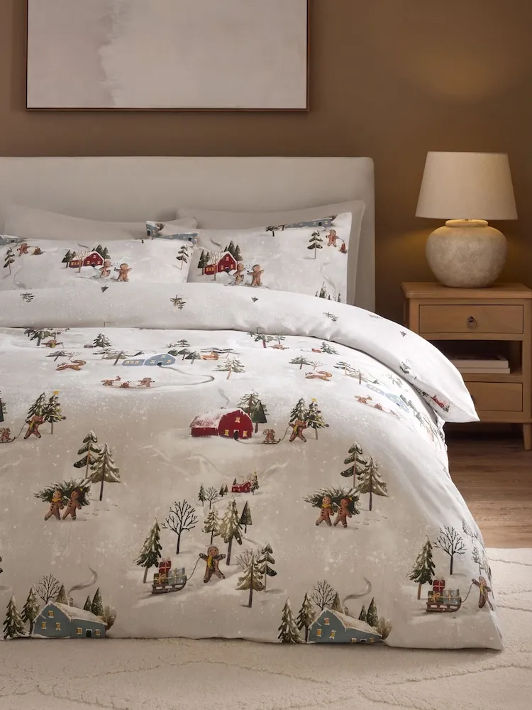 Buy Natural Gingerbread Christmas Brushed Cotton Duvet Cover and Pillowcase Set from the Next UK online shop