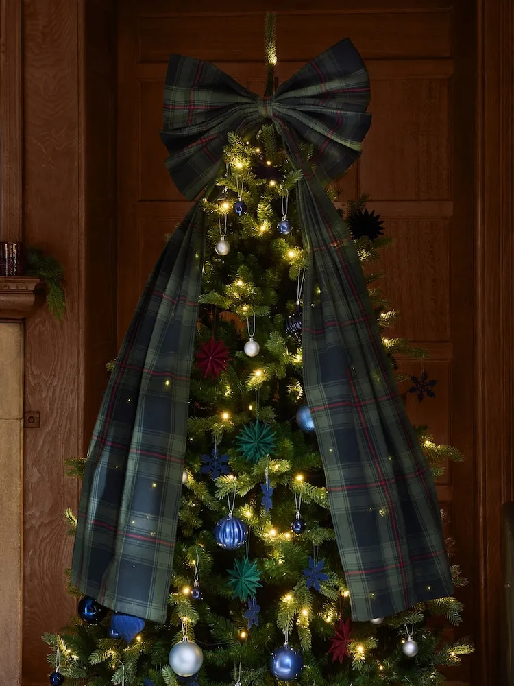 Buy Navy Tartan Check Extra Large Bow Tree Topper from Next Oman