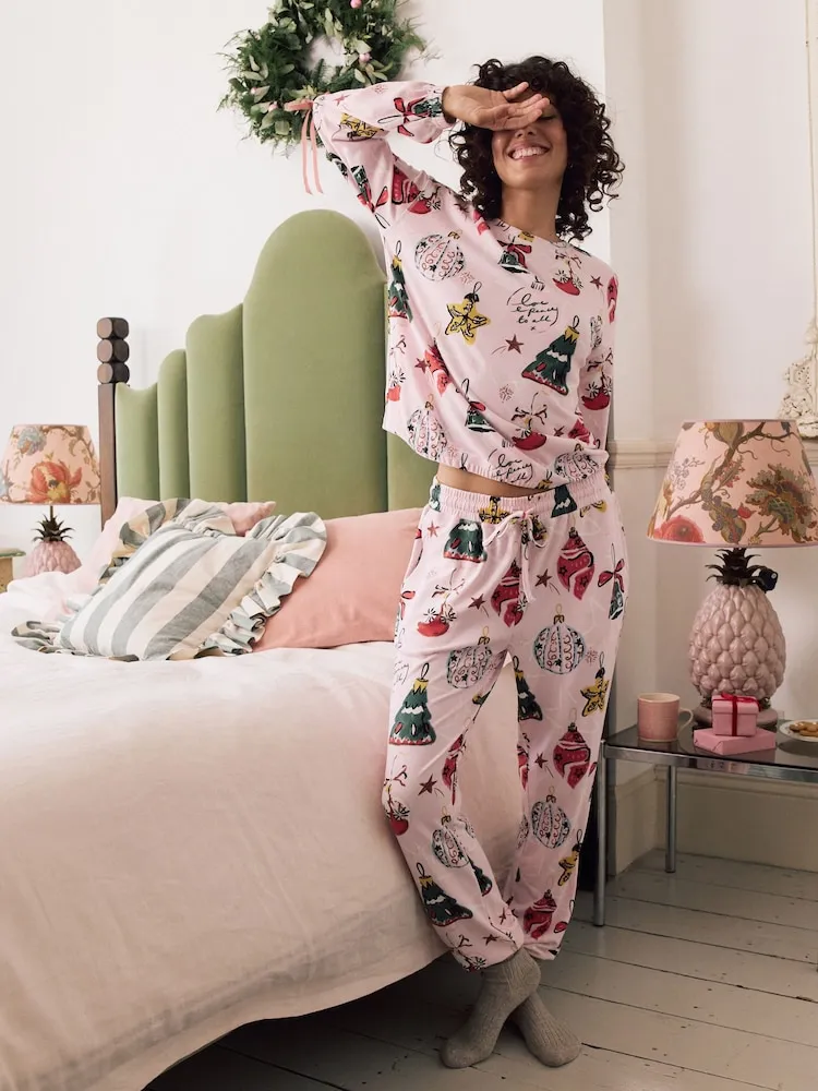 Buy Pink Christmas Bauble Cosy Long Sleeve Gift Wrap Pyjamas from Next USA