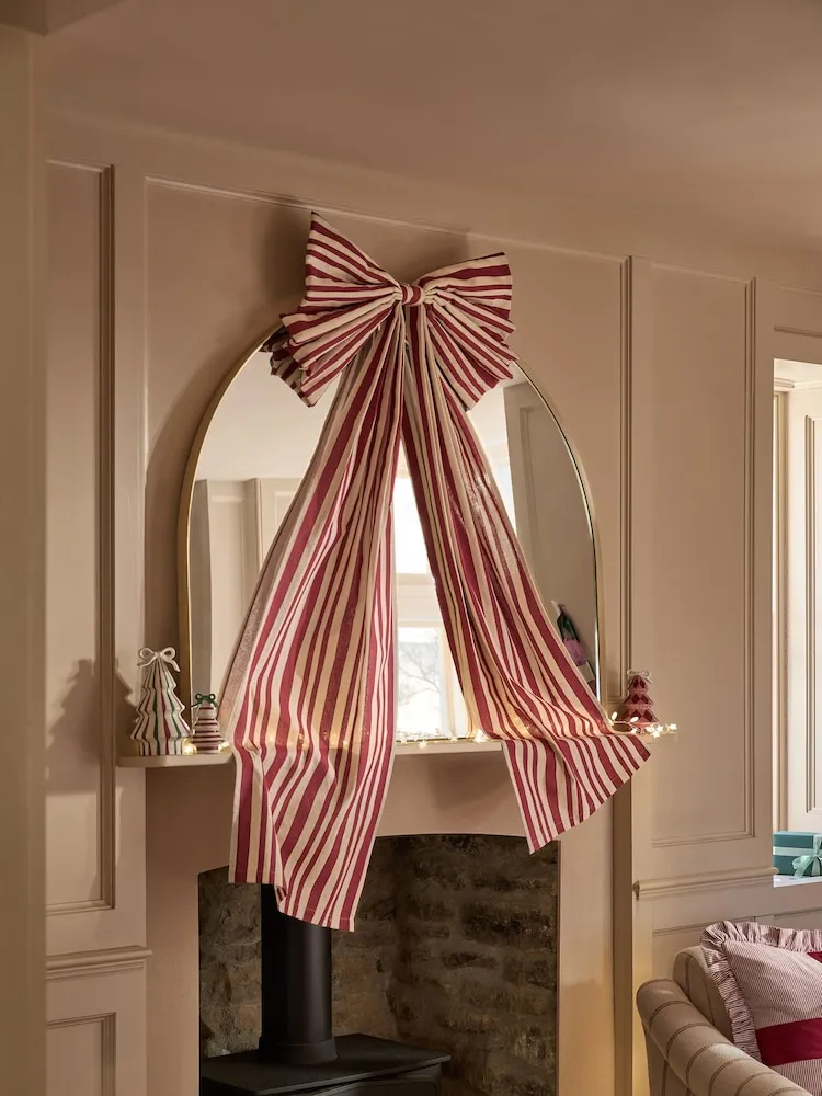 Buy Red Striped Extra Large Bow Tree Topper from Next USA