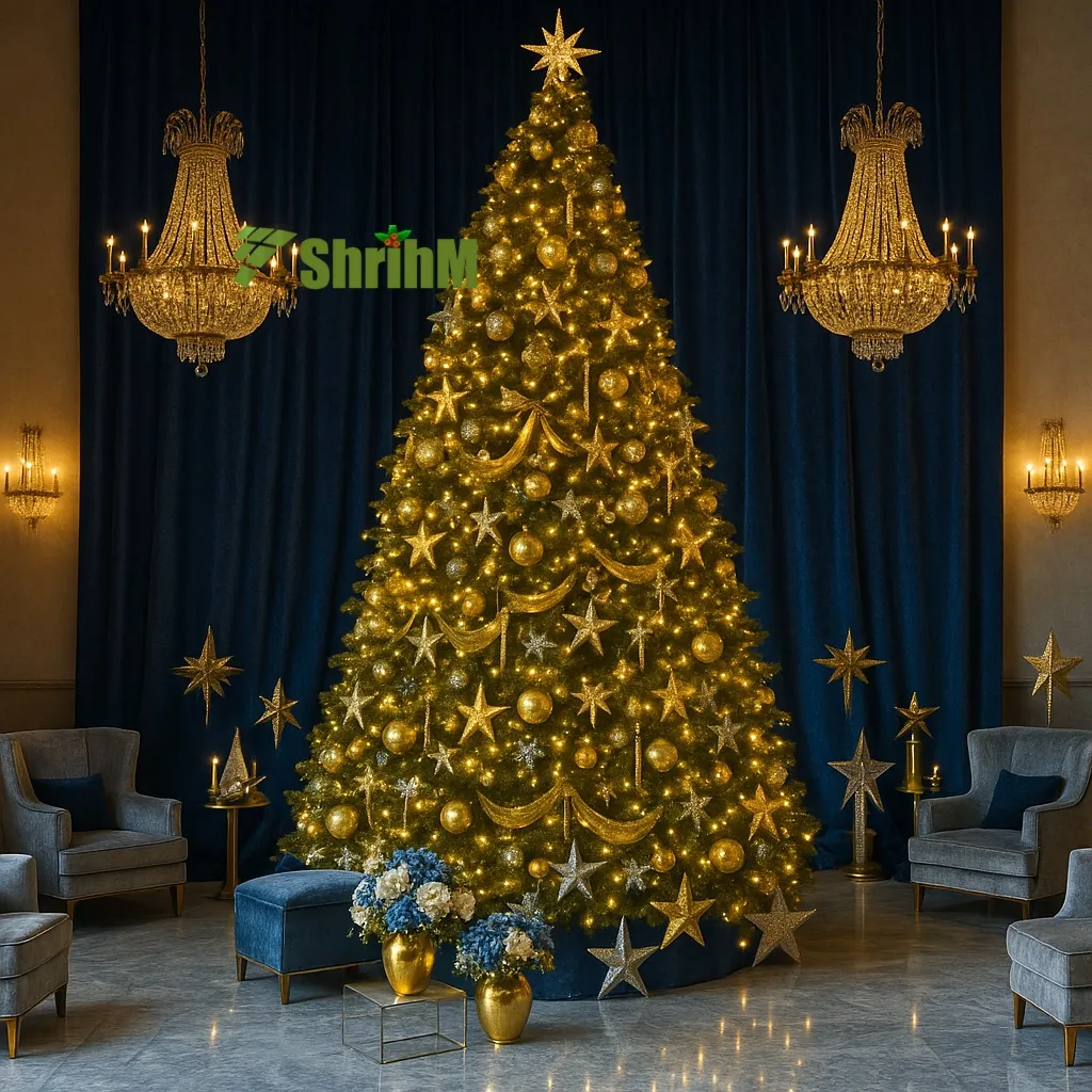 Celestial Gold & Silver Starry Christmas Tree – 20ft Luxury Hotel & Event Installation by ShrihM - Shrih Management