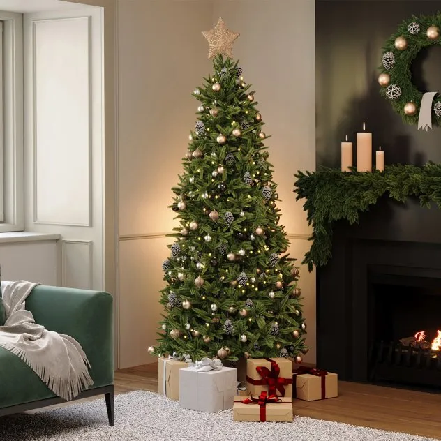 Charles Bentley Luxury 7ft Slimline Faux Nordic Spruce Hinged Christmas Tree | Charles Bentley