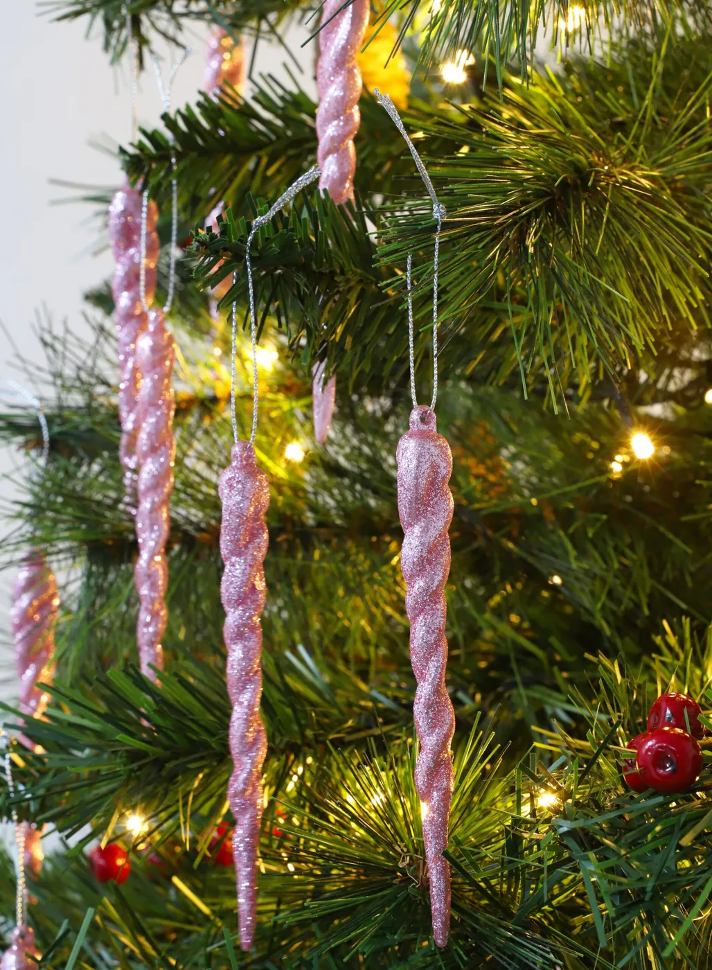 Christmas Concepts® 12cm Glitter Icicle Decorations Christmas Tree Trims (Baby Pink, Pack of 20)