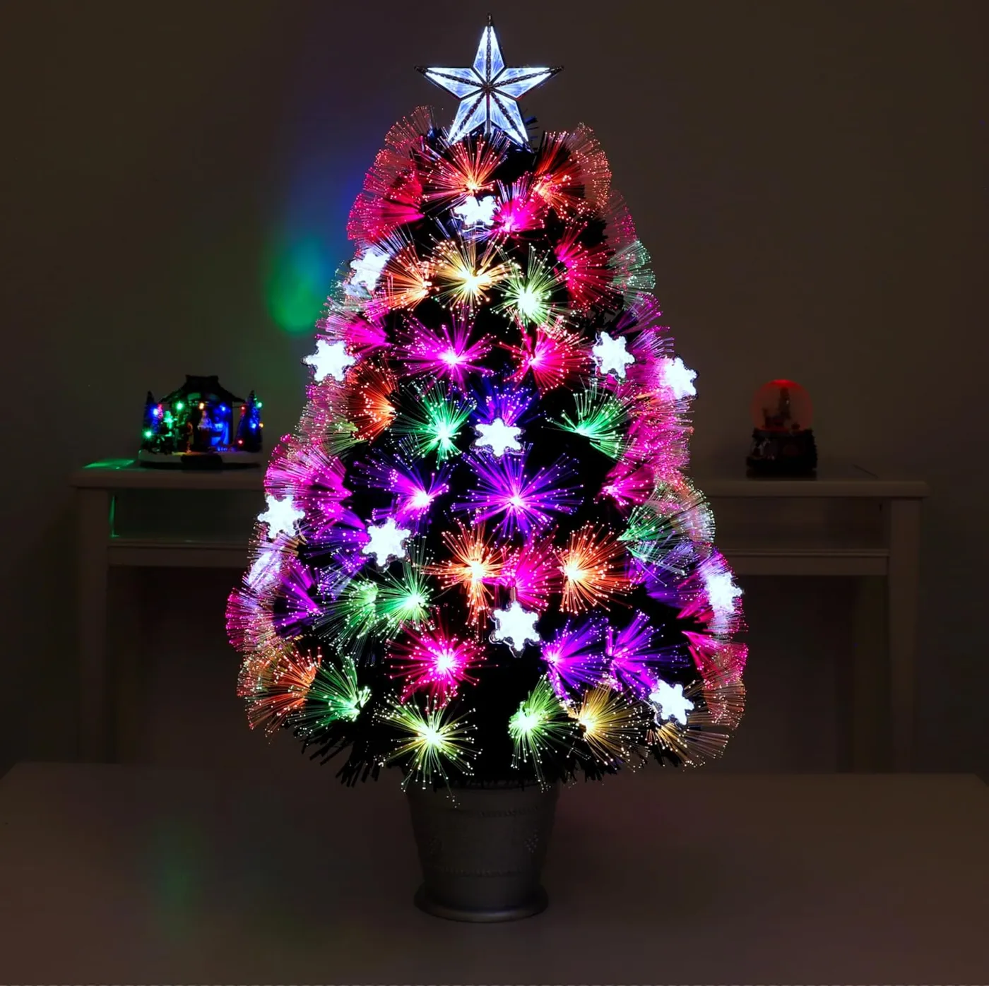 Christmas Concepts® 3ft (36') Black Christmas Tree With Multi Coloured  Fibre Optics & Bright White LED Snowflakes - Artificial Christmas Trees