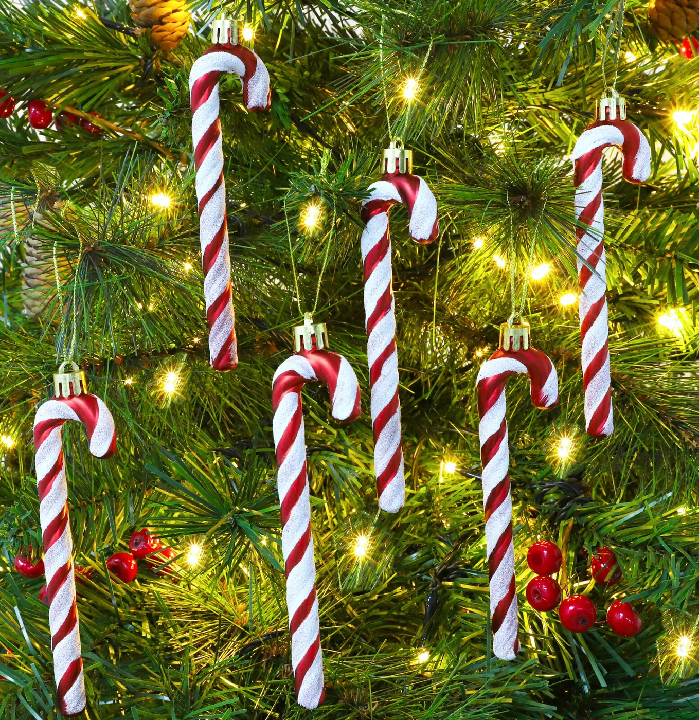 Christmas Concepts® Pack Of 6-13cm Glitter Candy Cane Christmas Tree  Decorations (Red & White) - Christmas Concepts
