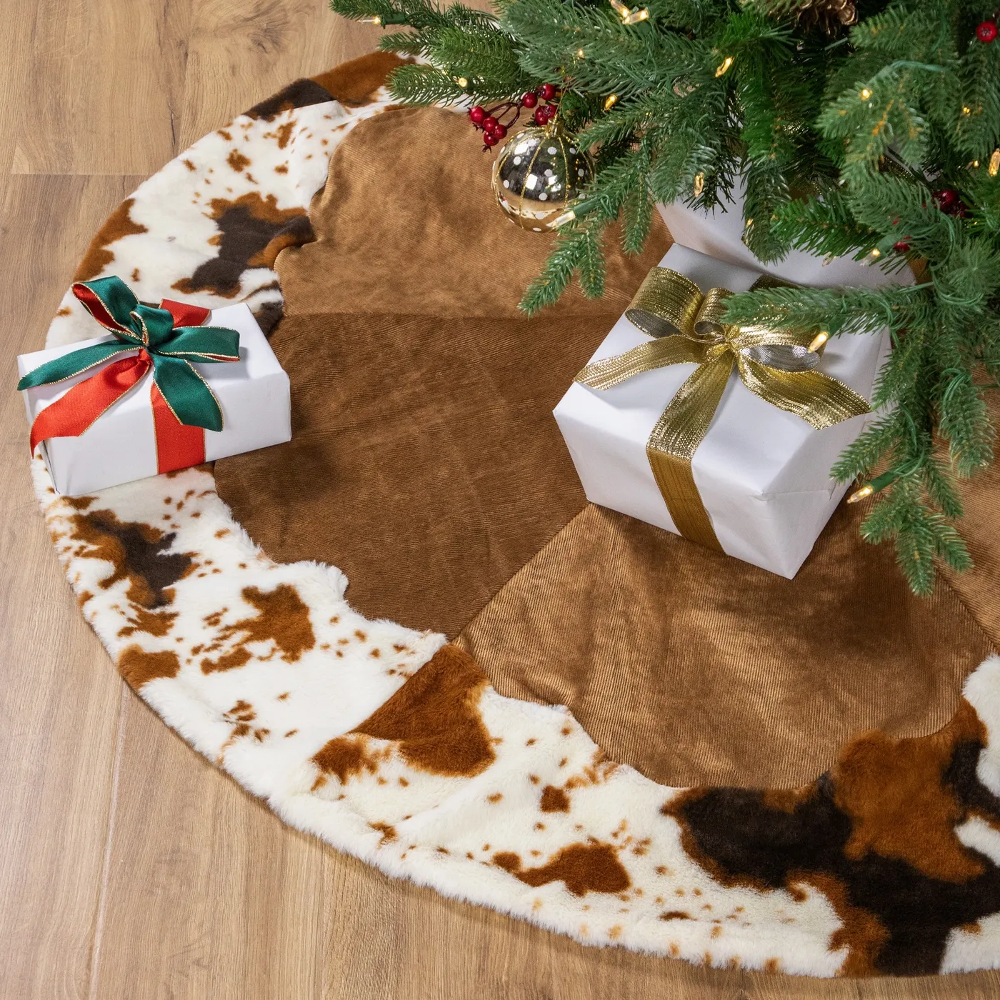 Christmas Decor Brown Christmas Tree Skirts Brown Velvet Christmas Tree Skirt, Luxury Velvet Plush Fur Skirt