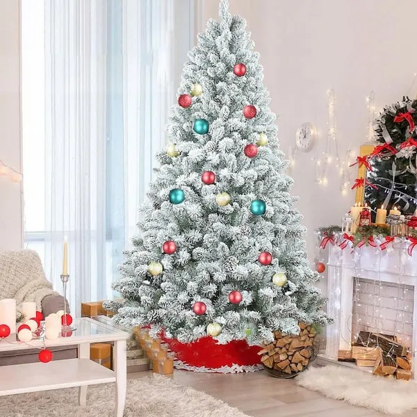 Christmas Decorations Flocked Christmas Tree Flocked Artificial Christmas Tree With Pinecones, Xmas Holiday Decoration 9167-FLORA The Home Depot