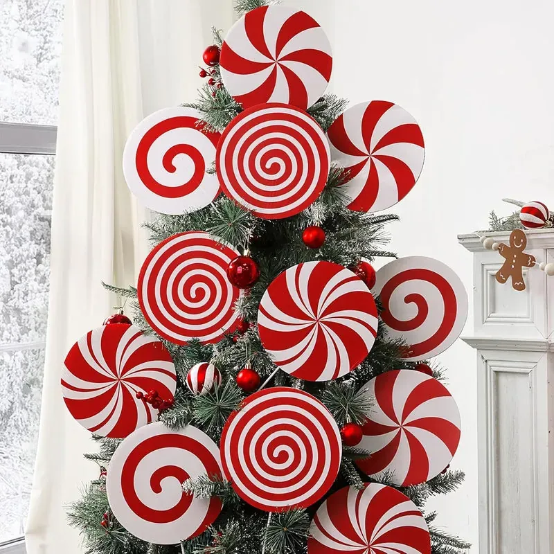 Christmas Decorations Indoor Tree Picks: 12 pcs Large Red White Peppermint  Lollipop Christmas Picks for Tree,