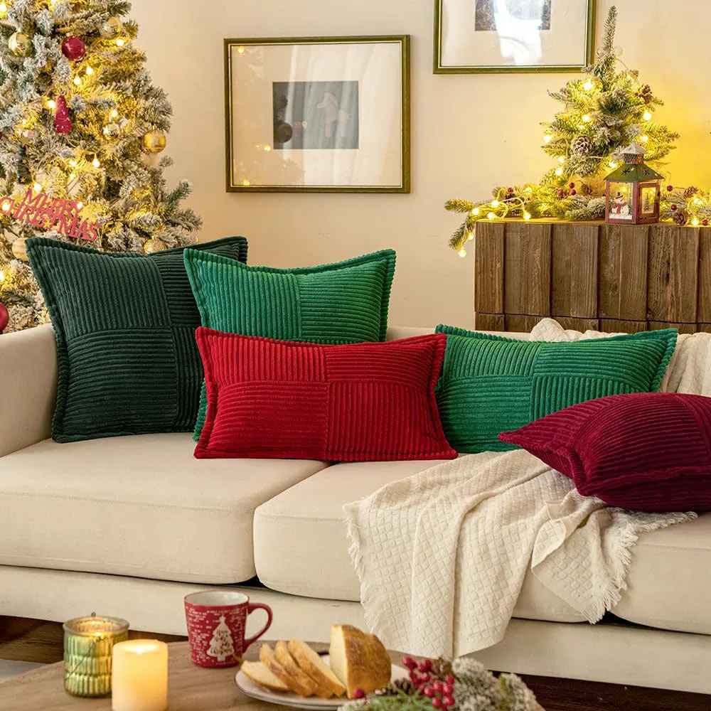 Christmas Decorative Boho Striped Textured Corduroy Pillow Covers (Pack of 2) Moss Green / 18x18 Inch (Pack of 2)