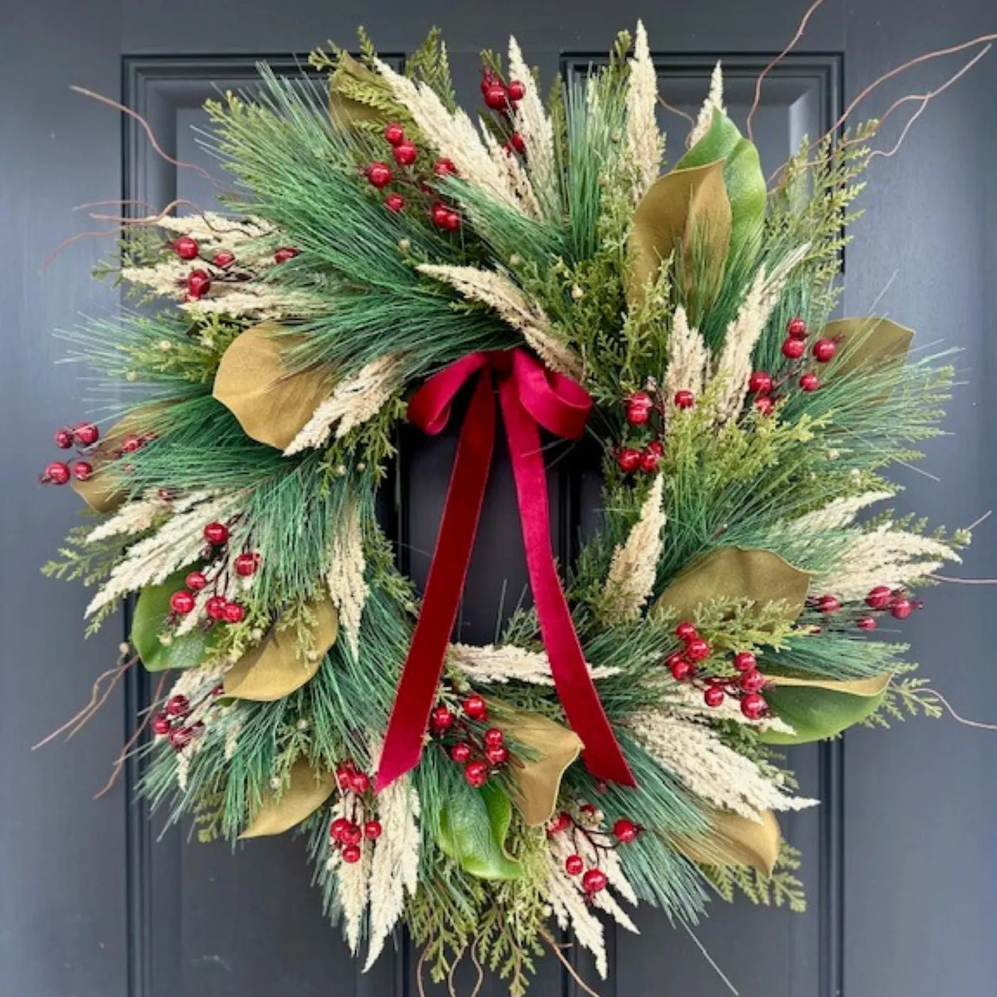 Christmas Gingerbread Cookie Wreath - Sincerely, Marie Designs Neutral Gingerbread Door Wreath Pine Magnolia Leaves Berries Faux