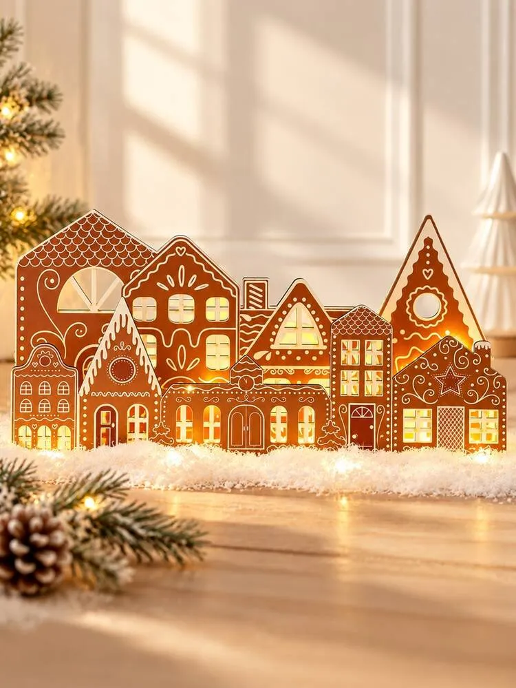 Christmas Gingerbread House Desktop Decor, Wooden Village Set, Gingerbread  House Wooden Desktop Centerpiece, Suitable For Christmas, Farmhouse Style,  Fireplace, Bookshelf, Dining Table, Windowsill .