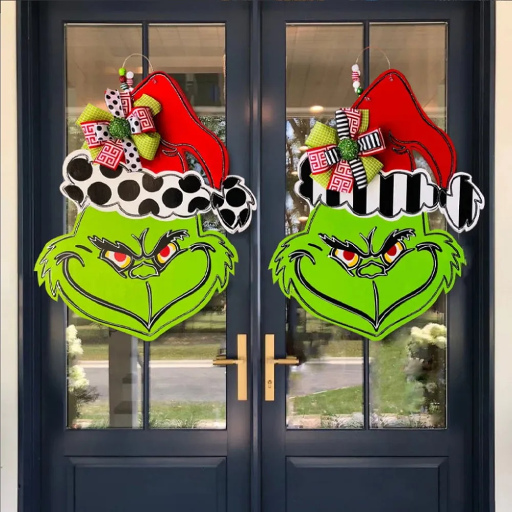 Christmas Grinch Wreath, Fun Grinch Wooden Welcome UK | Ubuy