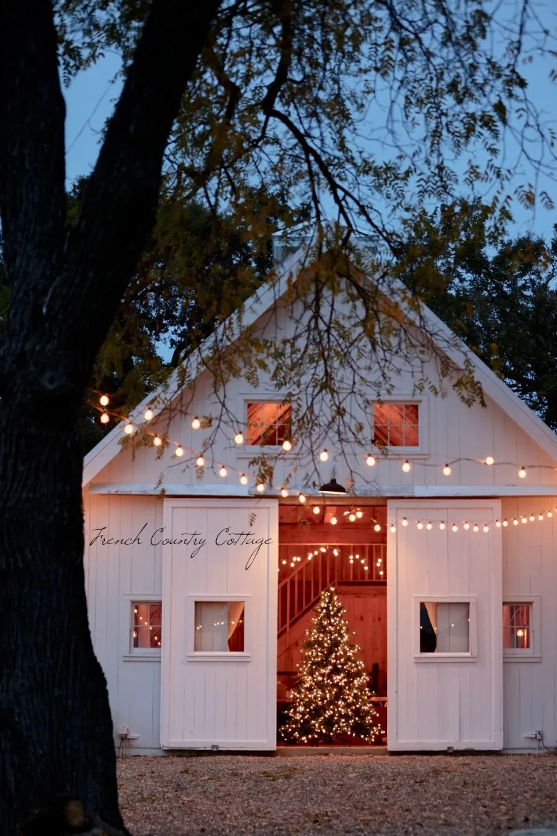 Christmas Lights at night - French Country Cottage