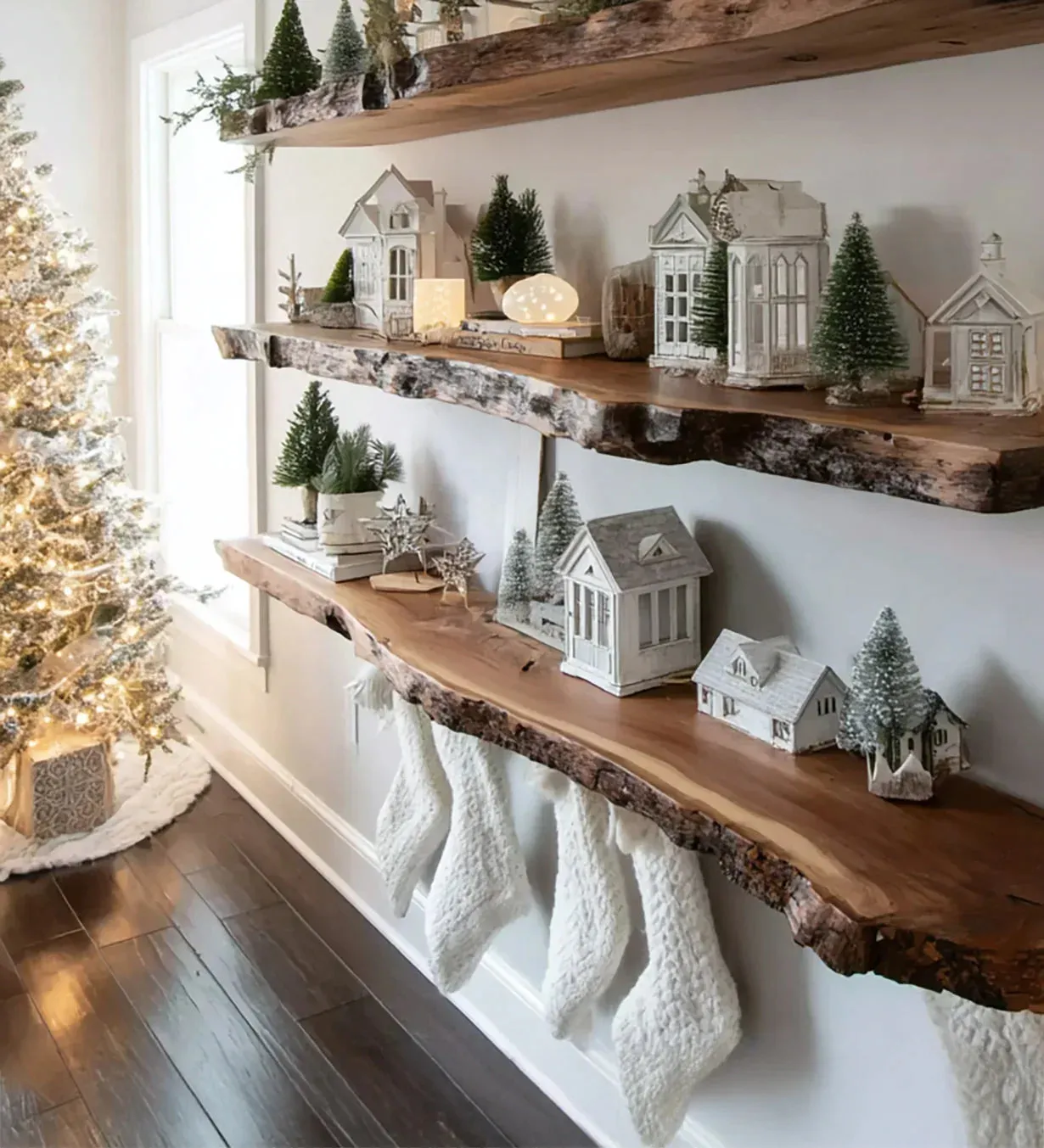 Christmas Live Edge Floating Shelf – Rustic Solid Wood Wall Decor