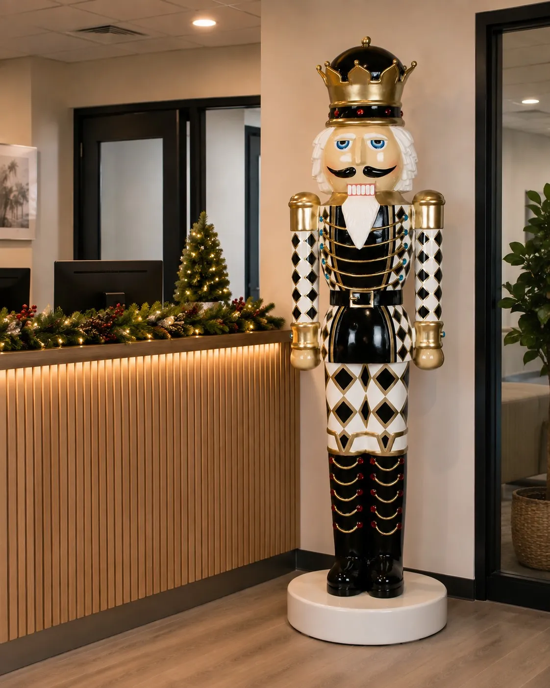 Christmas Nutcracker King- Black & White Harlequin, 198cm | Swish Collection Christmas Decorations