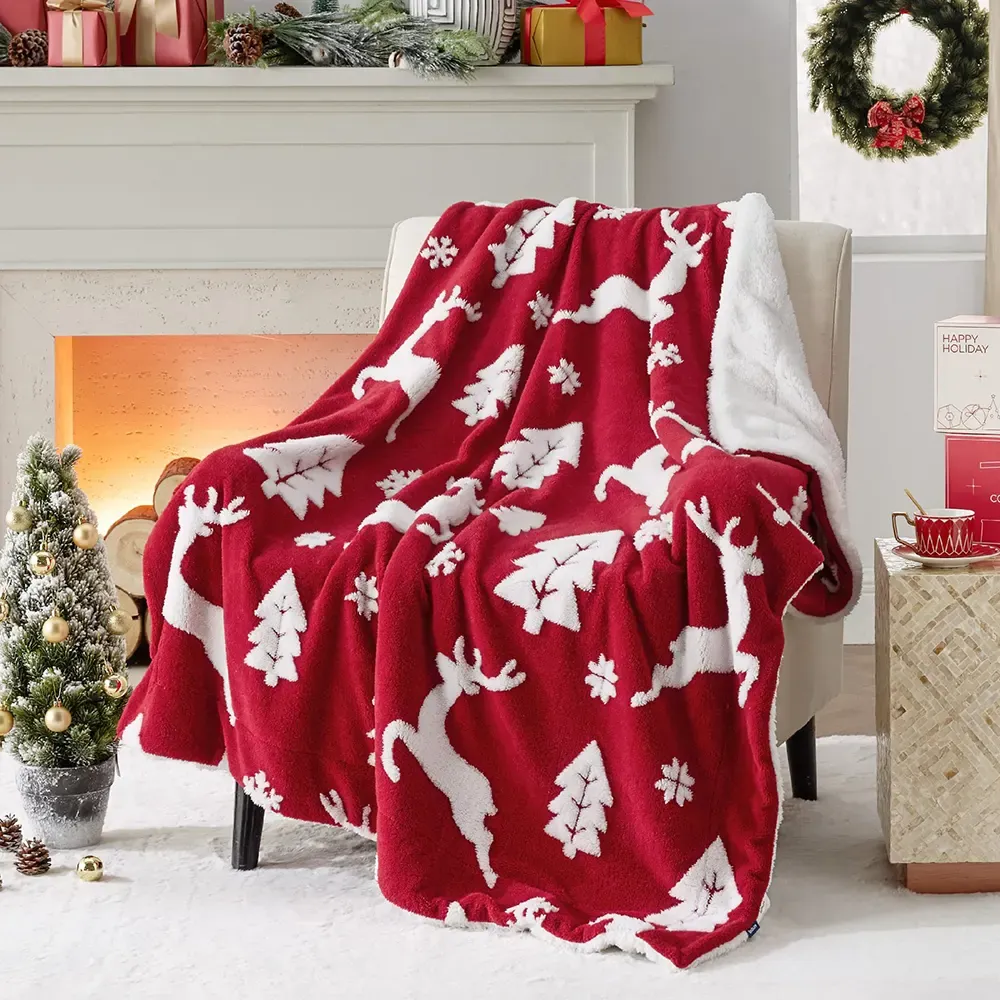 Christmas Printed Double Layer Flannel Sherpa Throw Blanket, Soft Warm  Reversible Blanket for Bedroom Living Room Sofa Couch, Holiday Home Decor  Blanket, OEM ODM Custom Pattern