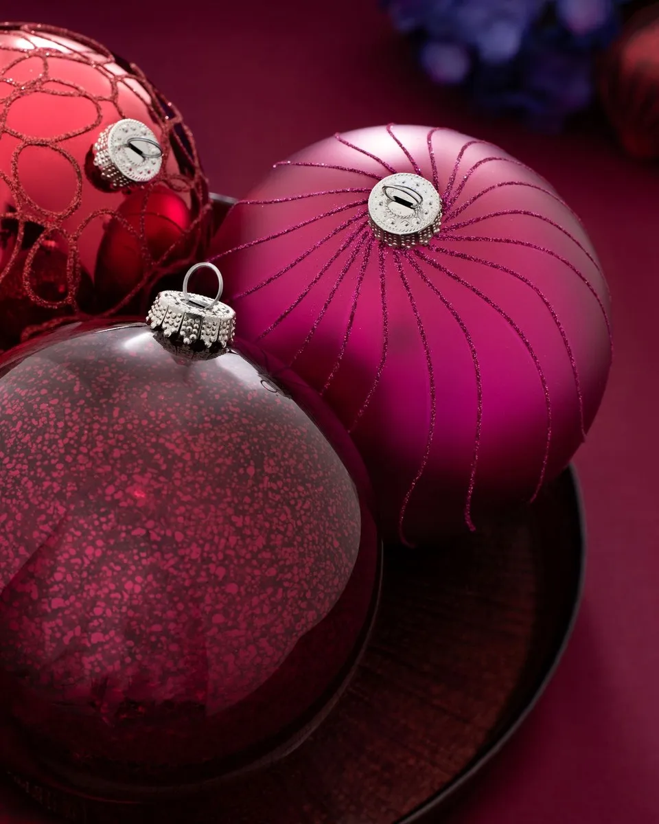 Christmas Ruby Glass Baubles Ornament Xmas Tree Decoration, 3 Pack, 13 cm |  eBay UK
