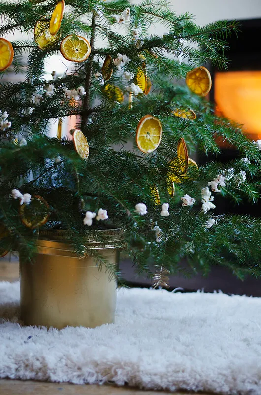 Christmas Tree Decorated With Dried Oranges, Popcorn, and a Cinnamon Star | Juliette Laura