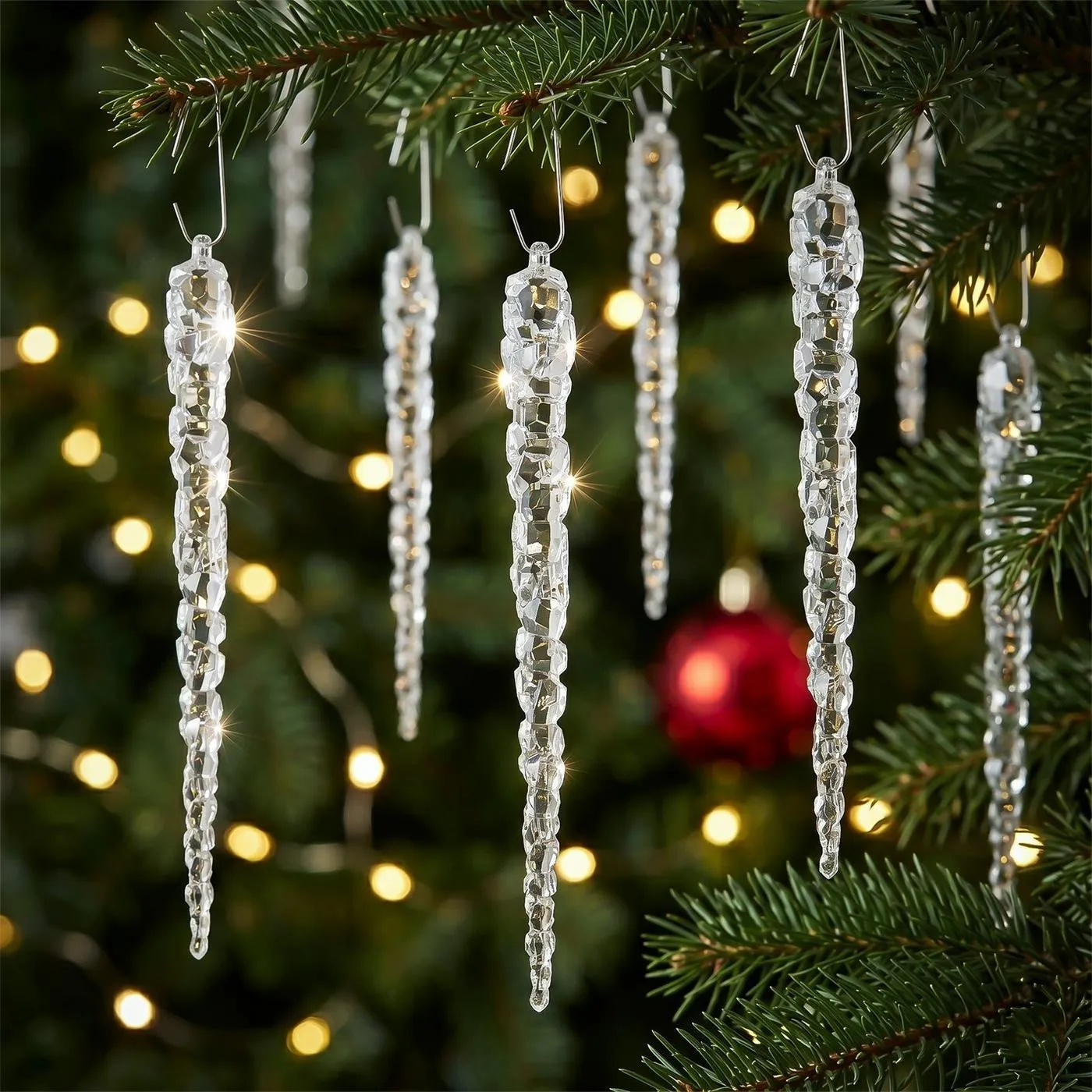 Christmas Tree Decorated With Icicles Set Of Frosted Icicle Christmas Decorations Floralsilk