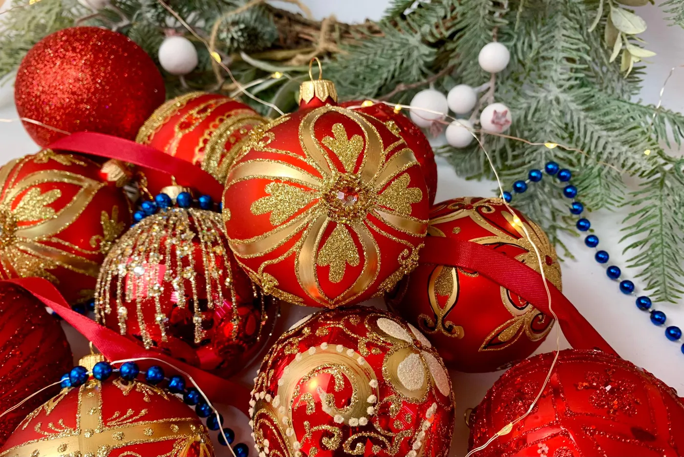 Christmas Tree Decorations Glass Christmas Ornaments Red Glass Christmas Ornaments Red – Handcrafted Baubles Set – Glitter Luxury Tree Decor – Elegant Holiday Decoration – Classic Christmas Set