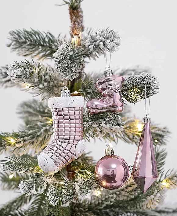 Christmas Tree Decorations Vintage Pink Christmas Ornaments 36-Pack Pink Retro Wooden Christmas Tree Hanging Ornaments –