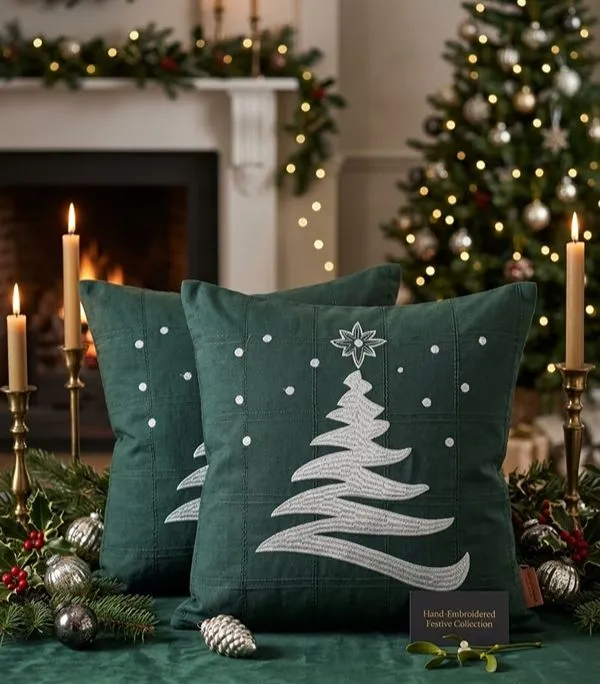 CHRISTMAS TREE EMBROIERY CUSHION COVER - LIVING COLLECTIONS