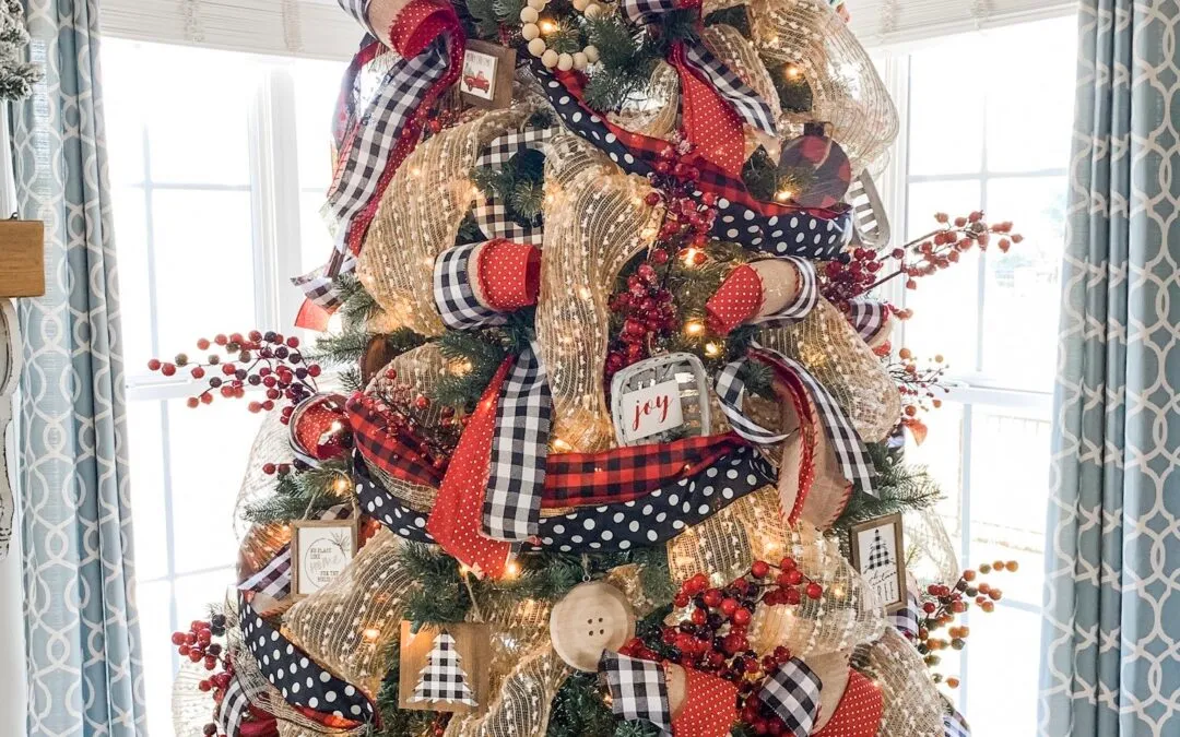 Christmas tree ideas using ribbon, buffalo check and polka dot! - Wilshire  Collections