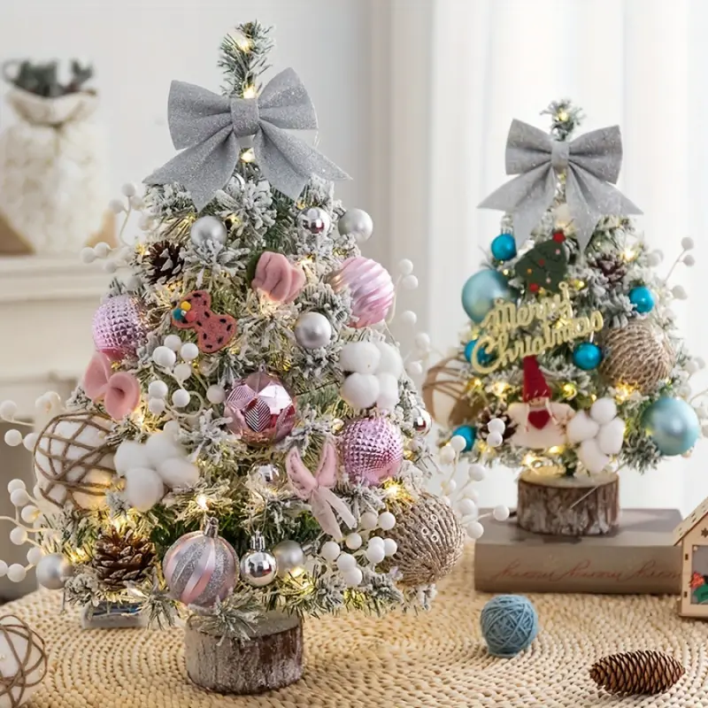 Christmas Tree Mini Small Desktop Christmas Tree 45.72 cm And 60.96 cm with Bow Tie, Small Christmas Tree Ornament Simulation Tree * Options, Portable And Beautiful Artificial Topiaries, Artificial