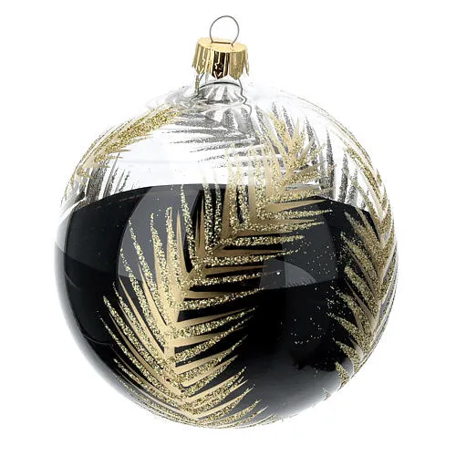 Christmas tree ornament palm fronds black gold blown glass 100 mm | online sales on HOLYART.com