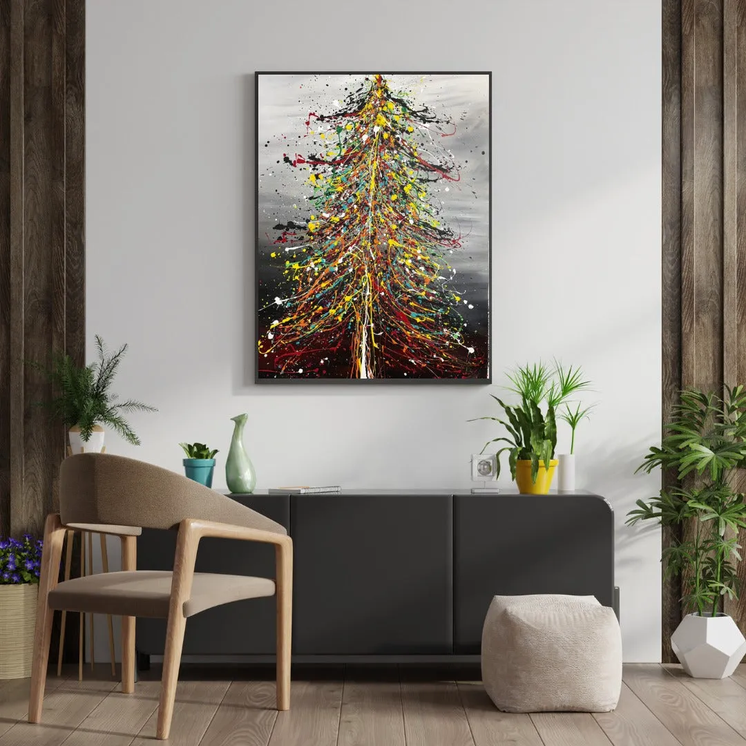 Christmas Tree Painting - Large Modern Art for Living Room 84'x 72'(214 x 182cm)