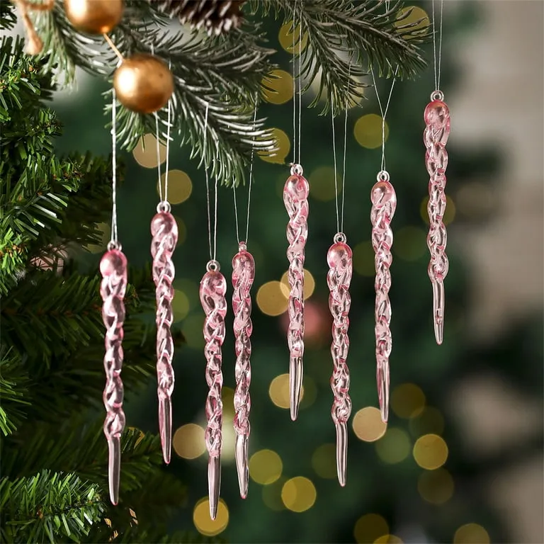 Christmas Tree Pink Icicles Pre-Lit Flocked Pink Artificial Alpine Pencil Christmas Tree, Clear Lights Michaels