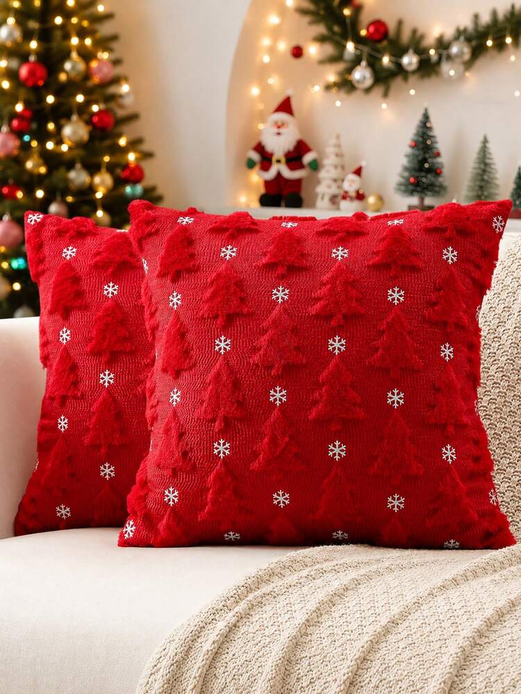 Christmas Tree Snowflake Pillowcase, Winter Embroidered Christmas Tree  Decorative Pillow Cover, Soft Plush Faux Fur Cushion Cover, Christmas Sofa  Home Decor | SHEIN USA