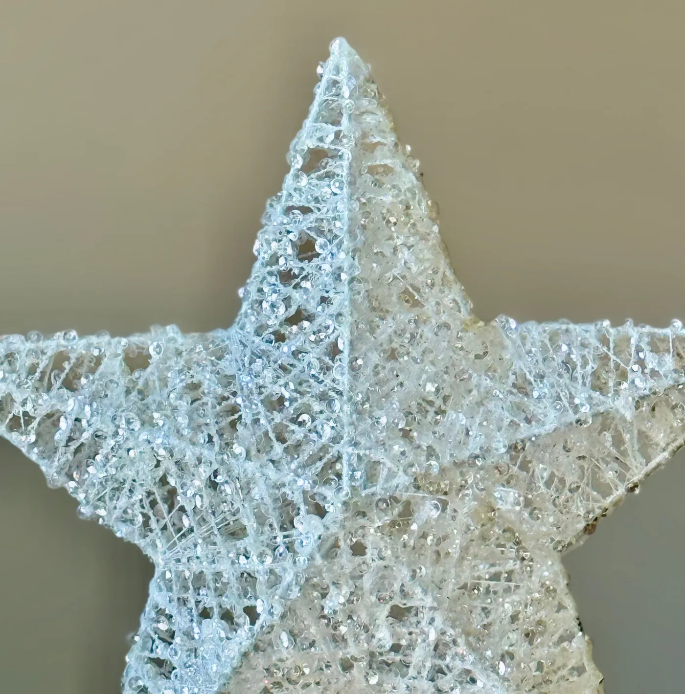 Christmas Tree Star Topper, 12 inch White Glittered Sequined, Metal wi - Richards Expo