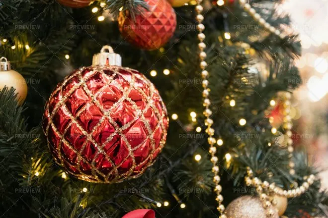 Christmas Tree With Golden Garland And Red Balls. Abstract Pattern. Xmas. by Svetlana Lazhko - Stock Photos | Motion Array
