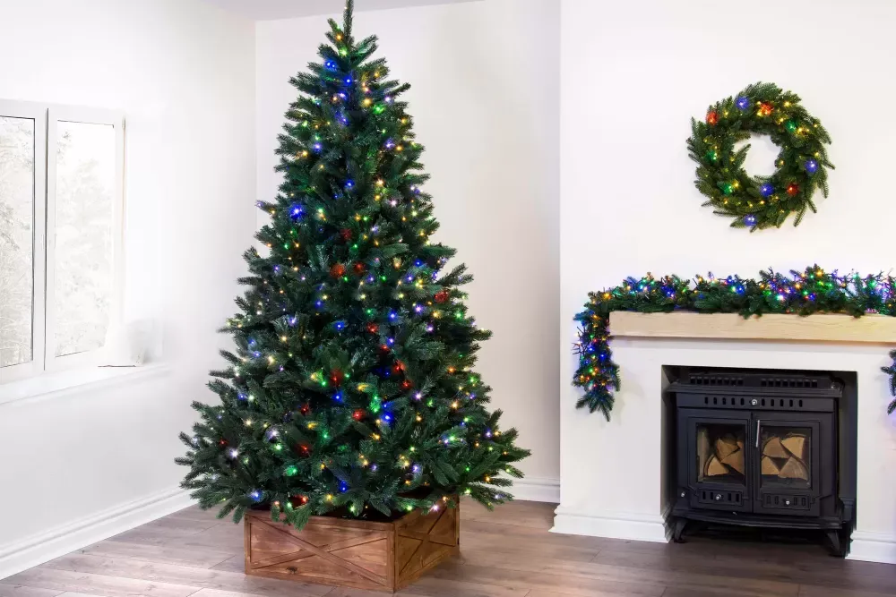 Christmas Tree World The 6ft Ultra Devonshire Fir Pre-lit With Warm White/Multicoloured Colour Change LEDs< 6 Foot Pre Lit Christmas Trees | With Christmas Tree
