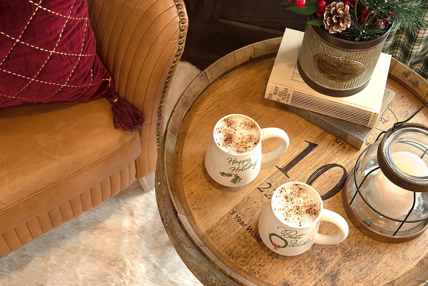 Christmas Winter Greeting Coffee Mugs Holiday Stoneware - Set of 4 - Woodwaves
