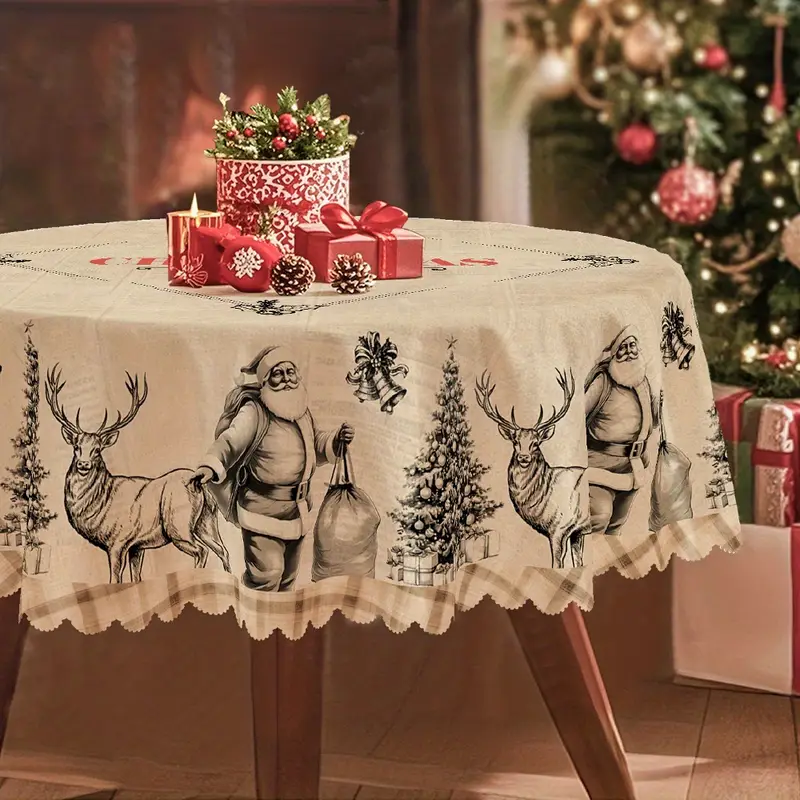 christmas wood grain tablecloths beige white decorations - Temu Bahrain