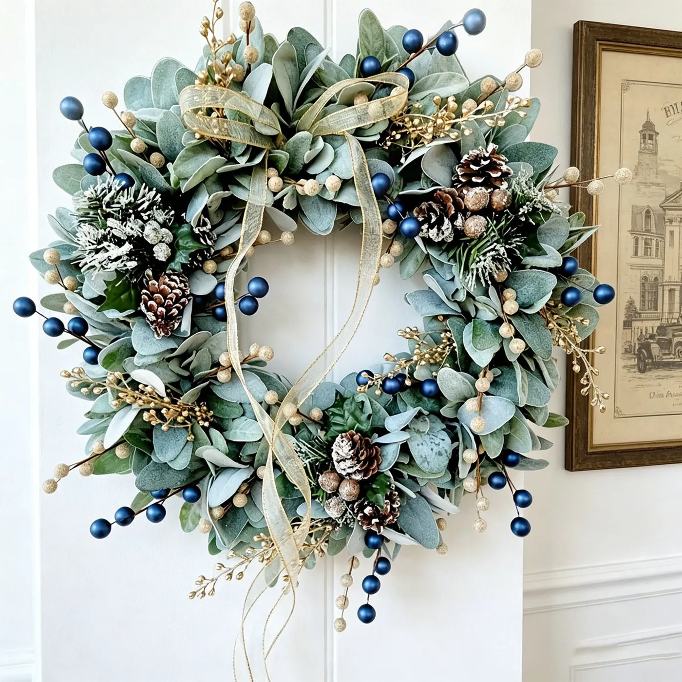 Christmas Wreath Artificial Lambs Ear Wreath Pinecones Berries Winter  Holiday Front Door Decor for Home for Festive and Everyday Door Styling -  Walmart.com