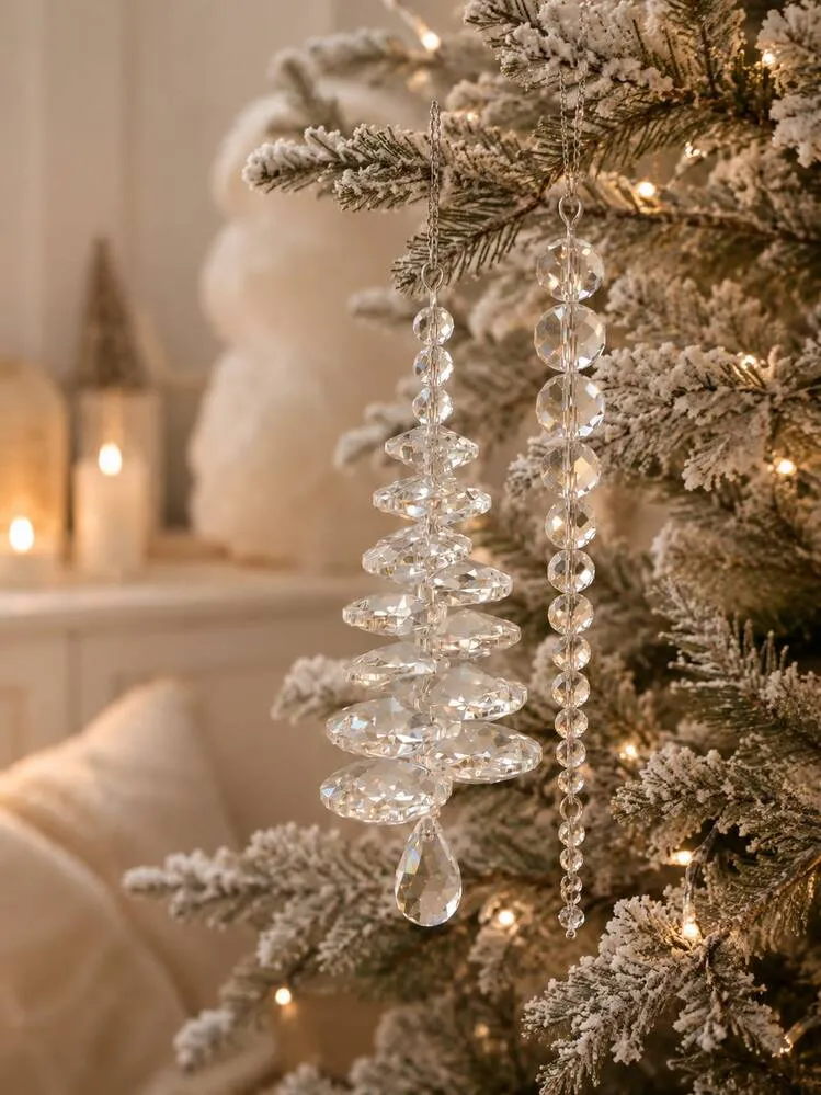 Cirelle Crystal Christmas Tree Ornaments, Transparent Icicle Hanging Pendants & Sparkling Holiday Decorations For Christmas Tree, Window, Fireplace, Home Decor, Party Display, Winter Celebration, Fe