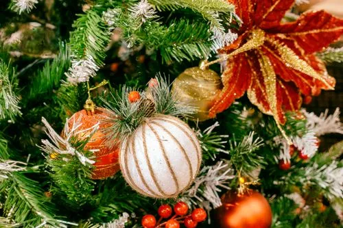 Close-Up of Ornaments Hanging on a Christmas Tree · Free Stock Photo