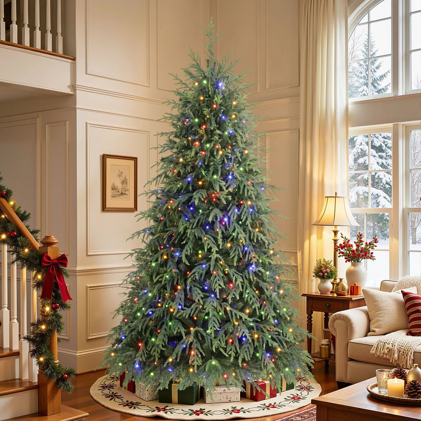 Colored Lights Christmas Multicolor Decorated Tree Christmas Trees 7ft  Norfolk Pine Christmas Trees With 17 Modes Multi-Color Lights