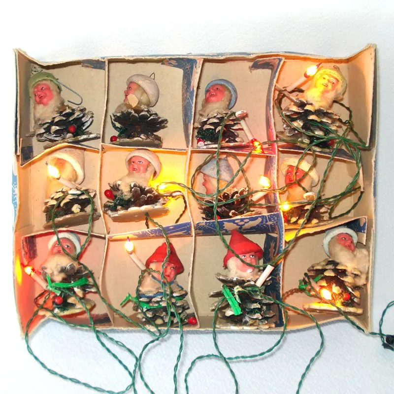 Copperton Lane: Box 1950s Italian Pine Cone Gnomes Dwarfs Christmas Lights,  Lights, Bulbs, Lighted Decorations, 17284