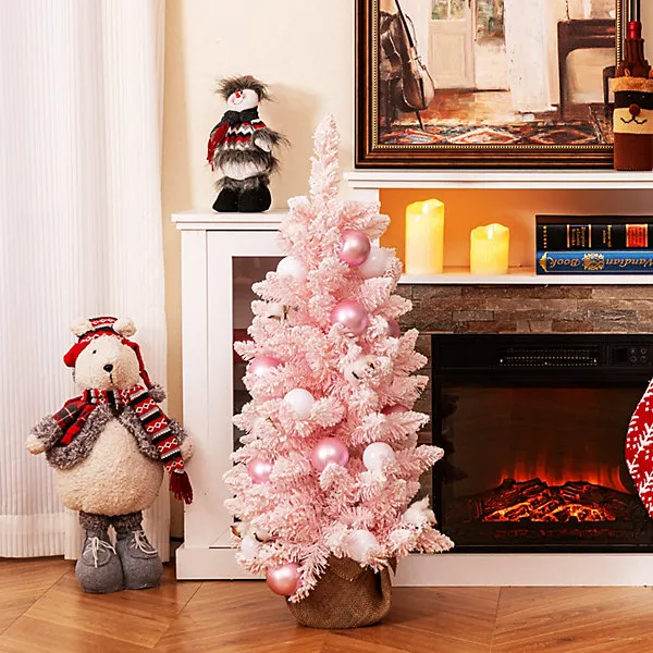 COSTWAY 90CM Artificial Mini Christmas Tree Pink Tabletop Xmas Tree