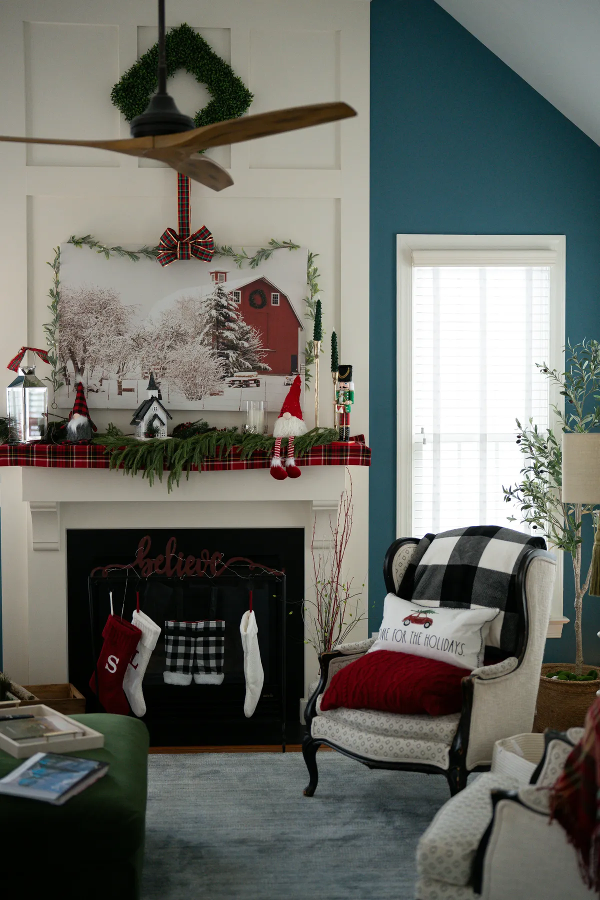 Cozy living room decorated for christmas holidays