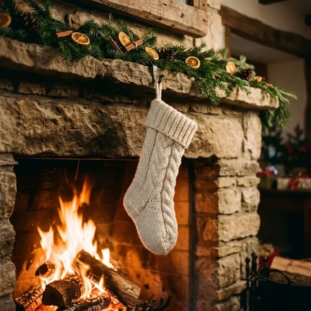 Cozy winter scene with a fireplace and Christmas decorations on Craiyon