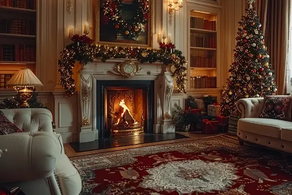 Decorating a Chesterfield with the Christmas Tree and Mantel