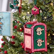 Disney Store Disney Mickey and Minnie Mouse Holiday Mailbox Glass  Sketchbook Ornament 34.99