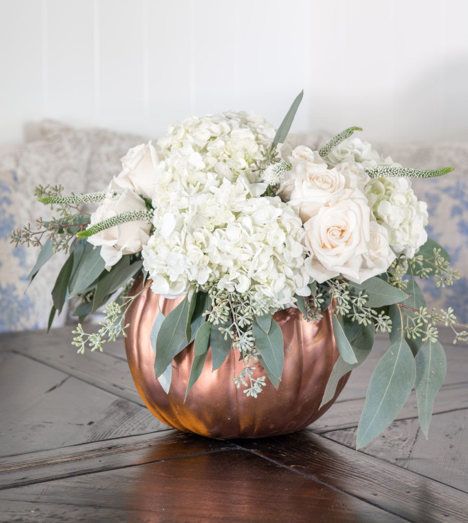 DIY Pumpkin Centerpiece with Fresh Flowers - Sanctuary Home Decor