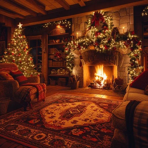 Download Cozy Holiday Evening Image - Cozy, Fireplace, Christmas | StockCake