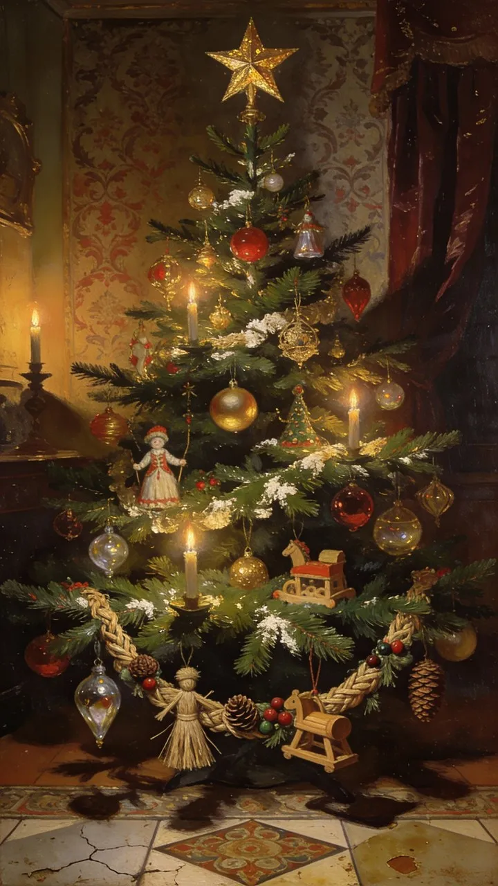Download Traditional Christmas Painting Image - Christmas, Tree, Painting | StockCake
